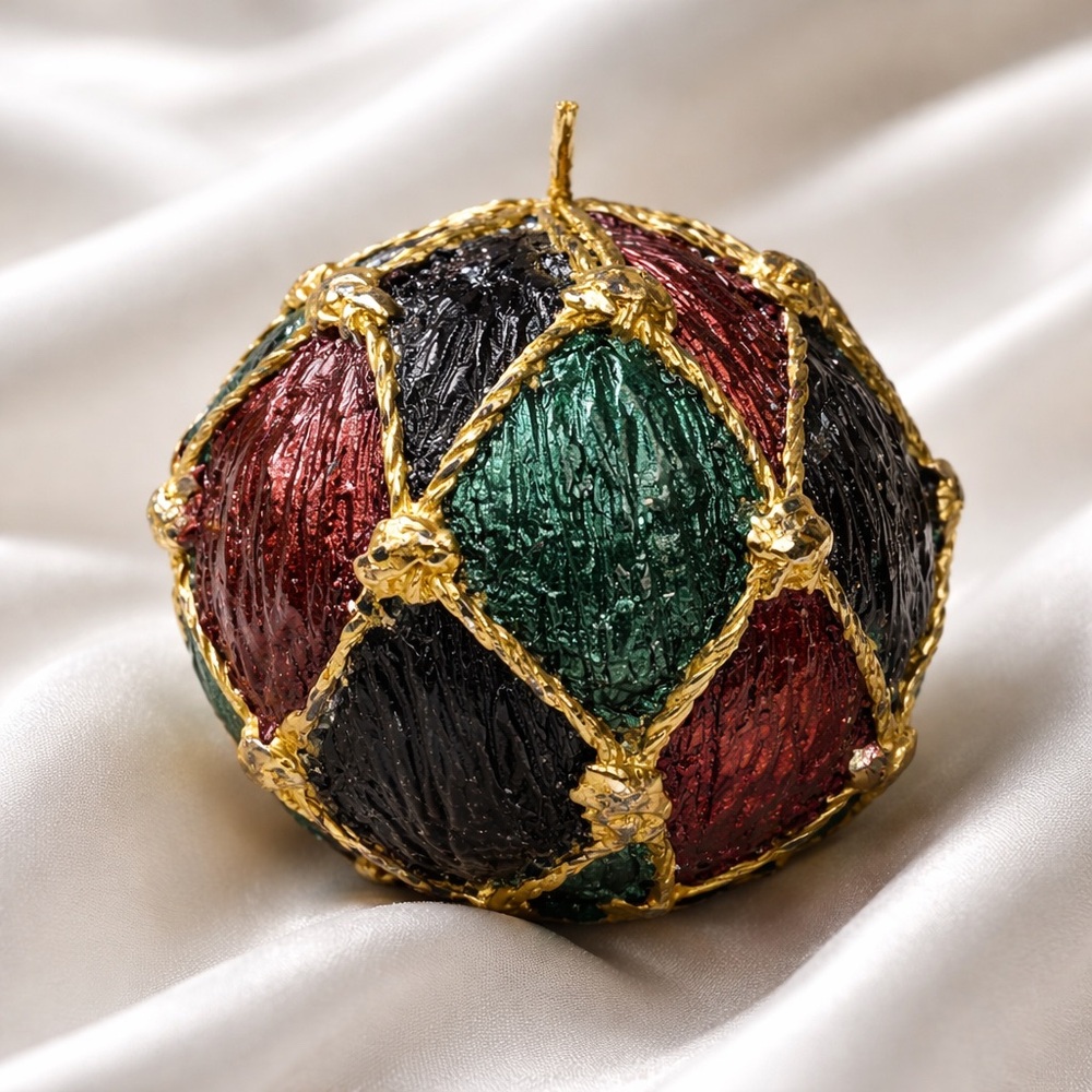 Christmas Candle Vintage Decor Gold Rope Ball red green blue 3.5x3.5 Holiday